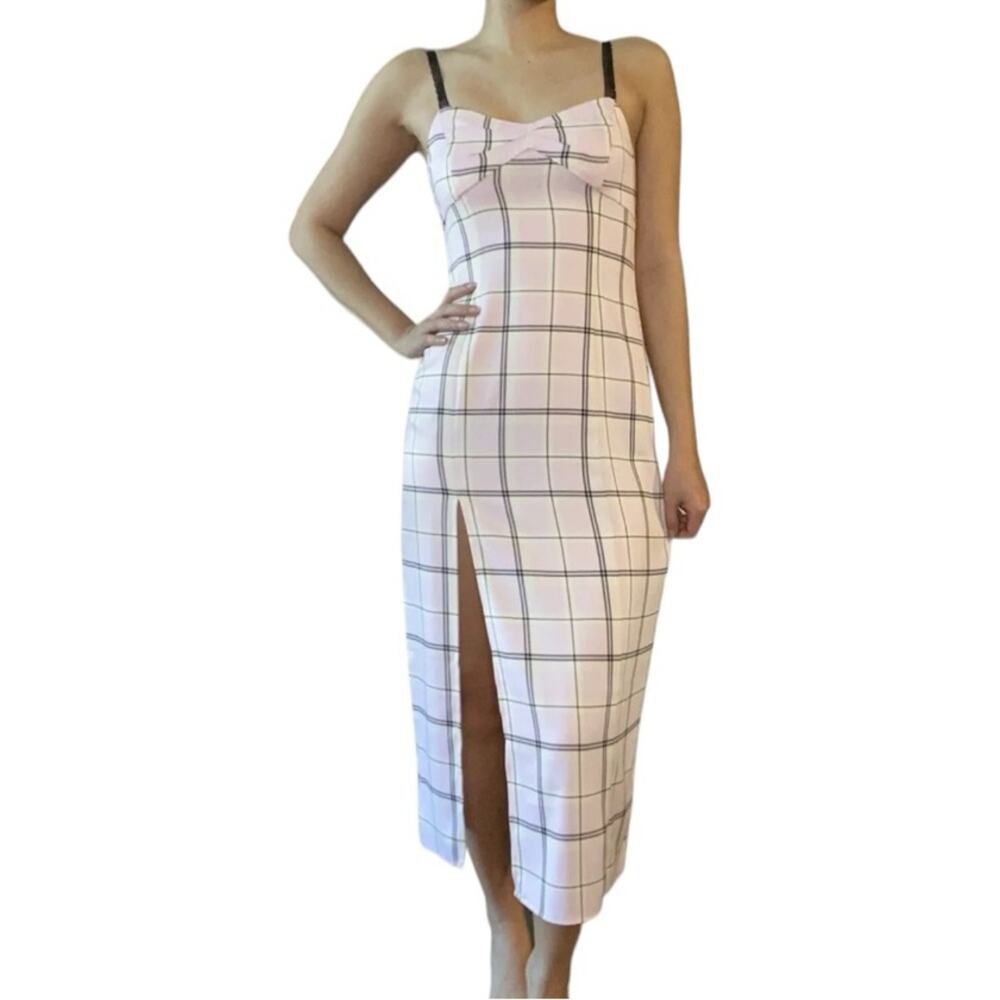 Urban Outfitters Cher Maxi Slip Dress M • Pink Plaid • Lace Straps • Y2K Grunge